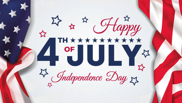 Fourth 4th of July greeting card with United States national flag colors and hand lettering text Happy Independence Day. Vector illustration.